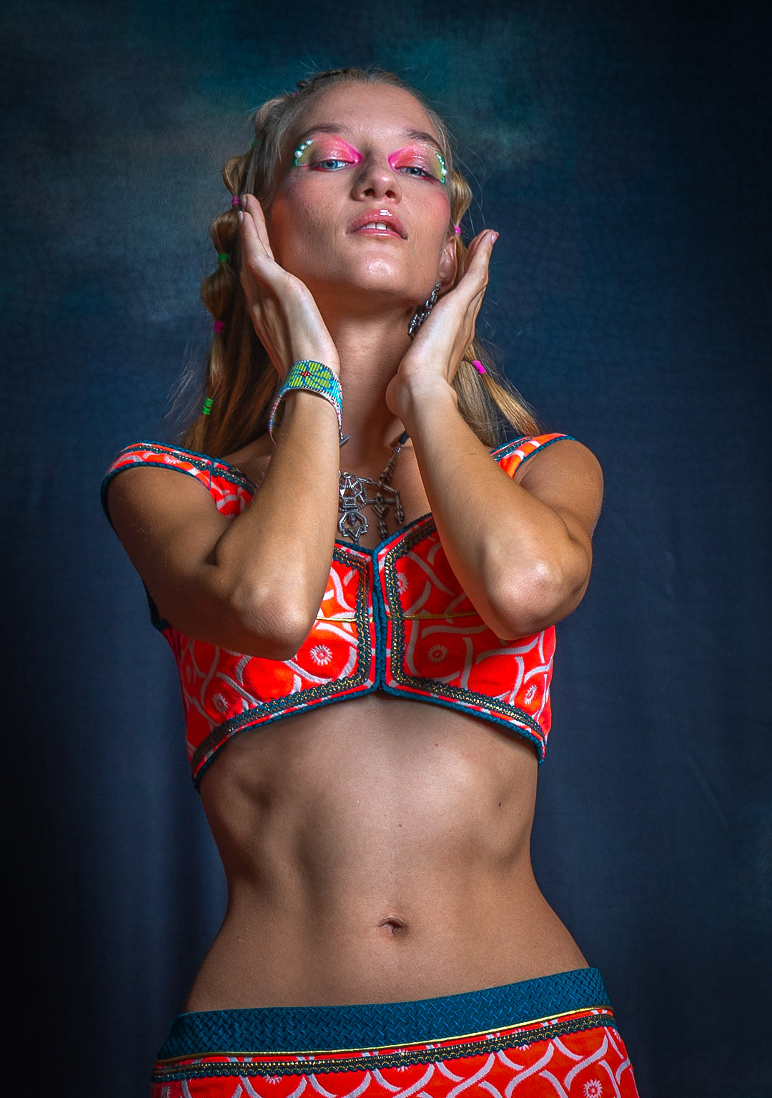 Choli & Skirt Woman Combo / Jaquard & Voile - PINKORANGE MADNESS